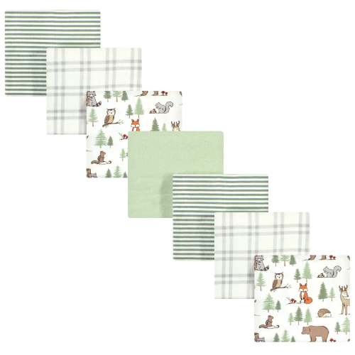 Hudson Baby Cotton Poly Flannel Receiving Blankets Bundle 7-Pack, Forest Animals, One Size