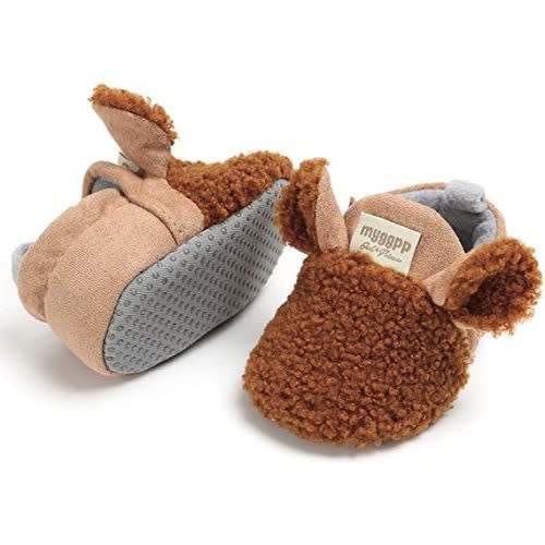 Timatego Newborn Baby Boys Girls Cozy Fleece Booties with Grippers Stay On Slipper Socks Infant Toddler Crib Winter Shoes for Boys Girls