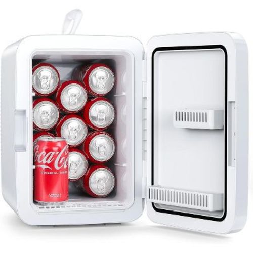ZAFRO Compact 10L Mini Fridge - 15 Can Portable Cooler & Warmer for Bedroom, Dorm, Car,AC/DC Power, Perfect for Food, Skincare & Cosmetics,White.
