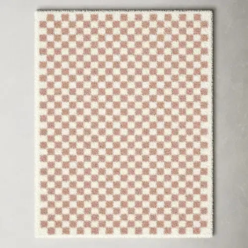 PINK Covey Plush Checkered Thick Shag Area Rug - 7'10" x 10' - Pink