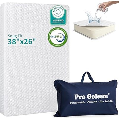 Pack and Play Mattress (38"x26"), Waterproof Pack n Play Mattress Pad with Carry Bag, Firm Playard Mattress with Soft Cover, for Babies and Toddlers