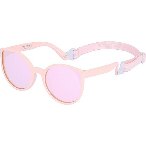 COCOSAND Baby Sunglasses with Strap Polarized Cat Eye for Infant Toddler Newborn Girl Age 3-24 Months