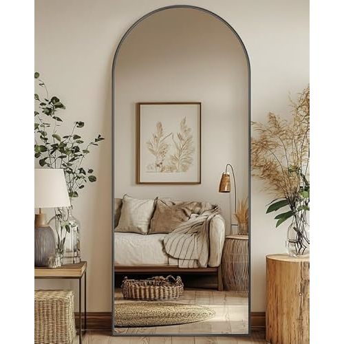 Full Length Mirror, 59"x19" Floor Mirror, Arch Floor Standing Mirror Freestanding Arch Full Body Mirrors with Stand for Bedroom, Hanging Mounted Mirrors for Living Room Cloakroom, Black