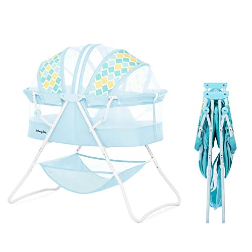 Dream On Me Karley Bassinet in Pink, Lightweight Portable Baby Bassinet, Quick Fold and Easy to Carry, Adjustable Double Canopy, Indoor and Outdoor Bassinet with Large Storage Basket.