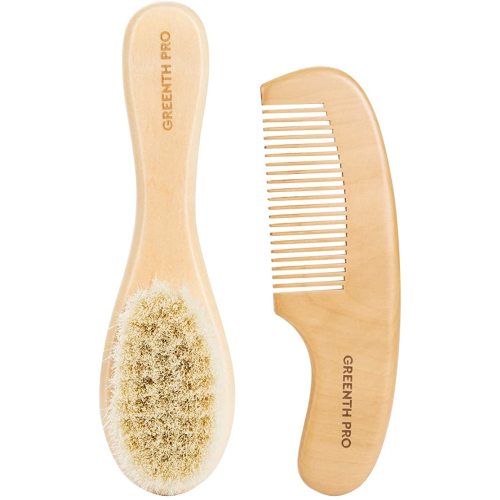 Baby Hair Bush and Comb set -Nature lotus Wood with Soft Goat bristle and Pear Wood Comb for Newborns & Toddlers, Ideal for Cradle Cap