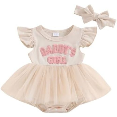 Daddys Girl Newborn Baby Girls Romper Dress Ruffle Sleeve Letter Printed Lace Tutu Skirted Cute Summer Clothes
