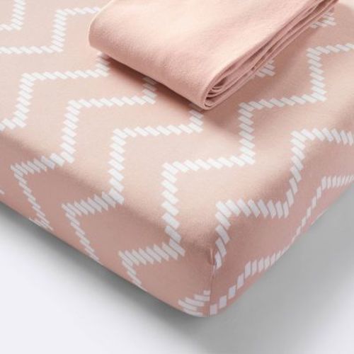 Jersey Fitted Crib Sheet - Pink Chevron And Solid Heirloom - Pink - 2pk - Cloud Island™