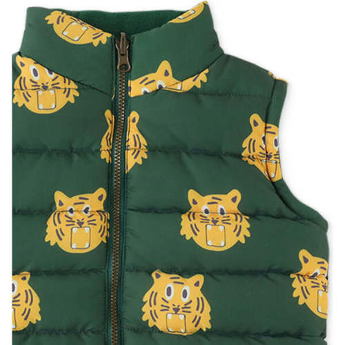 Baby Boys Tiger Heads All Over Print Reversible Vest, Green - Gingersnaps | Maisonette