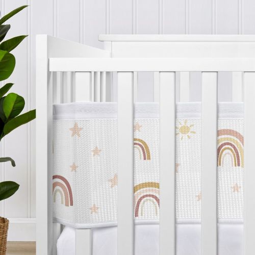 Sweet Jojo Designs + Breathablebaby Breathable Mesh Crib Liner Girl Boho Rainbow Pink Gold And Taupe