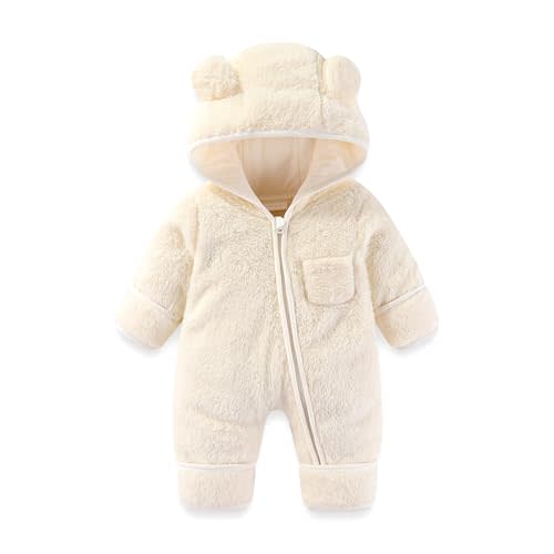 AiWMGL Newborn Baby Bear Outfit With Fold-Over Mittens and Footies Girls Boys Winter Fleece Clothes Hooded Romper Snowsuit