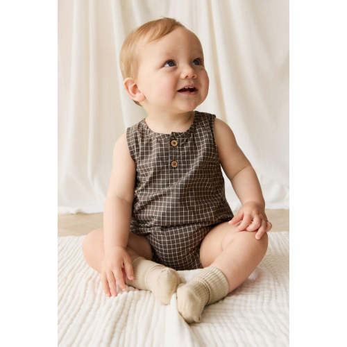 Organic Cotton Archie Playsuit - Coffee Grid – Jamie Kay USA