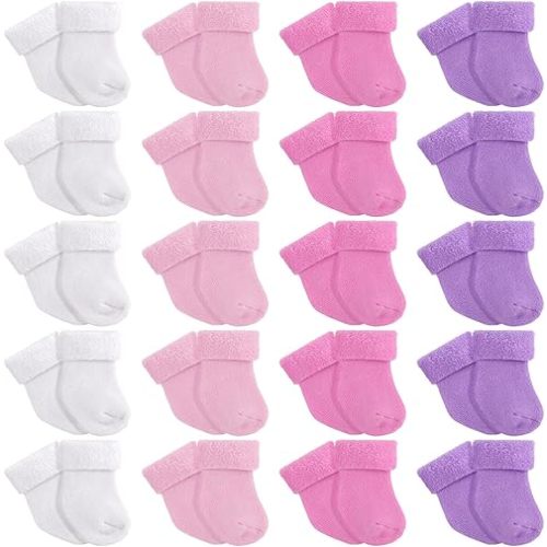 Toulite 20 Pairs Cotton Preemie Socks Preemie baby Terry Hospital Newborn Socks for Girls Boys