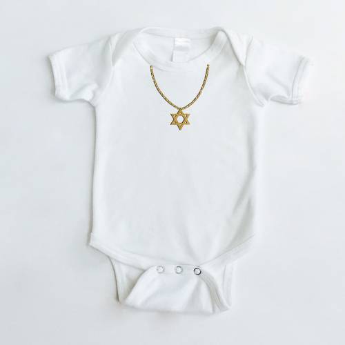 Star of David Necklace Gold Embroidered Baby One Piece | Jewish Gifts | Bris Gift | Hanukkah | Jewish Jewelry | Baby Naming | Brit Milah