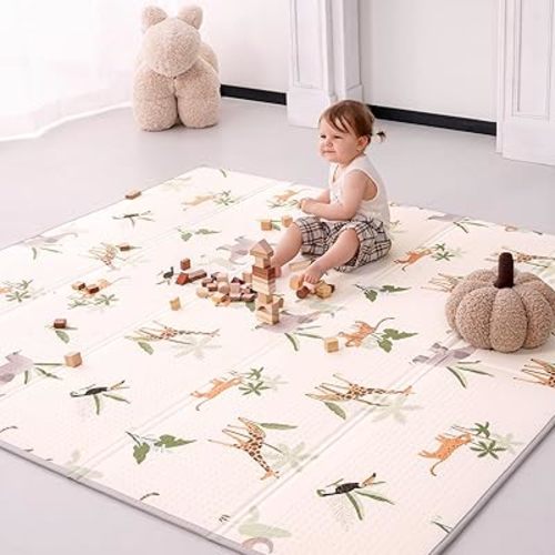 Baby Play Mat 71x79 Inch, 2 in 1 Fabric & XPE Dual-Sided Design Foldable Play Mats for Babies and Toddlers, Waterproof & Anti-Slip Baby Mat for Floor, Portable Baby Foam Crawling Mat with Travel Bag