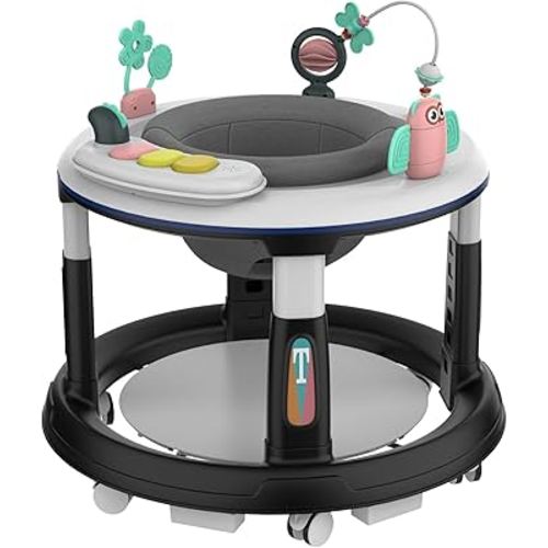 Baby Walker with Wheels | 5 Adjustable Heights & 360° Swivel Seat | Music & Detachable Toys | Bounce Footpad | Activity Center for Boys & Girls 6-18 Months