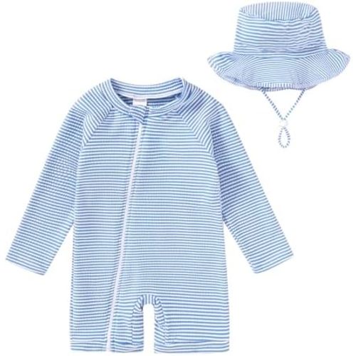 YOUNGER TREE Baby Boys Swimsuit Toddler One Piece Zipper Bathing Suit Long Sleeve Rash Guard Swimwear Sunsuit