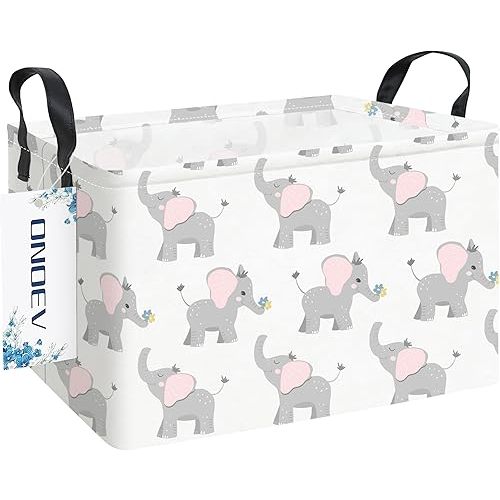 Rectangular Folding Laundry Basket,waterproof Canvas Basket,gift basket,Suitable for children's room,Office,Clothes,Toys Storage(Elephant calf)