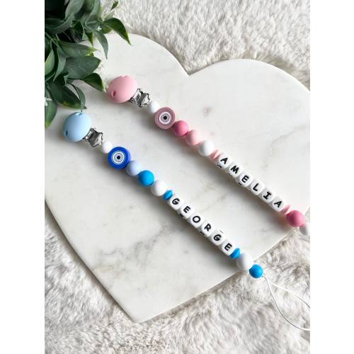 Evil Eye Custom Pacifier Clip | Pacifier Clip | Baby Custom Name Gift | Newborn Evil Eye Baby Present | Baby Girl Gift | Baby Boy Soother