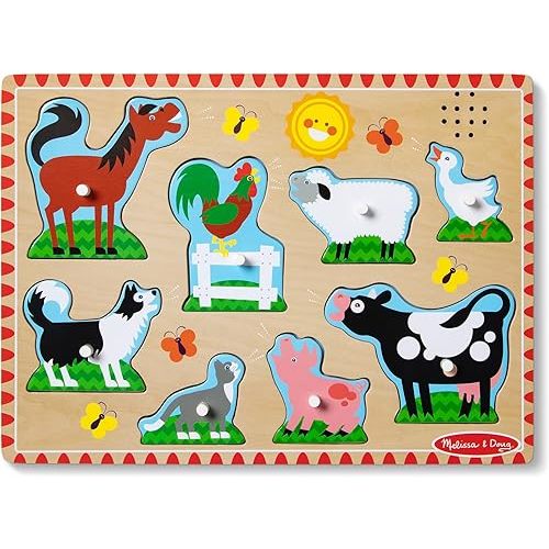 Melissa & Doug Farm Animals Sound Puzzle - Wooden Peg Puzzle With Sound Effects (8 pcs)