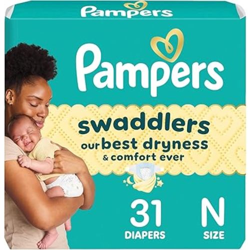 Pampers Baby Diapers - Swaddlers - Size 0, 31 Count, Ultra Absorbent Disposable Newborn Diaper
