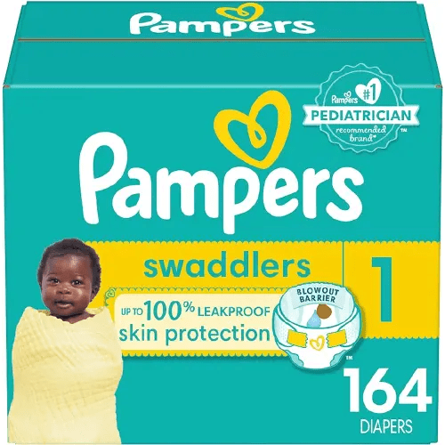 Pampers Swaddlers Diapers - Size 1, 164 Count, Ultra Soft Disposable Baby Diapers