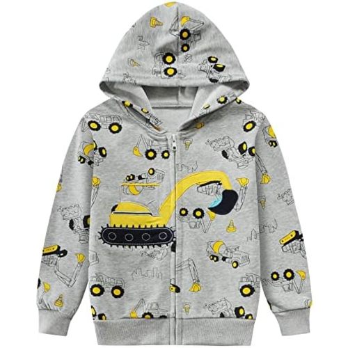 Toddler Boys Hoodies Excavator Sweatshirt Baby Boys Jacket Zipper Hoodie Top Kids Coat Winter Long Sleeve Hooded Shirts 1-7T