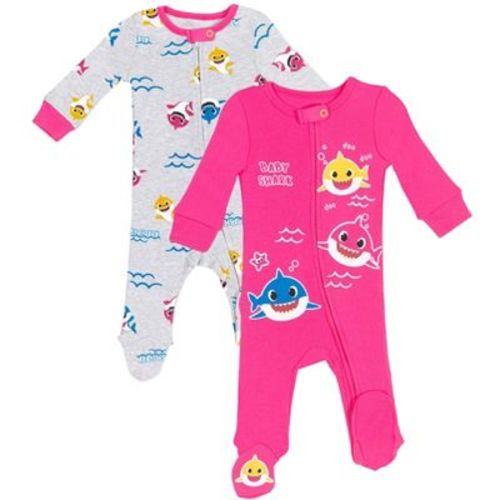 Pinkfong Baby Shark Newborn Baby Girls 2 Pack Zip Up Sleep N' Play Coveralls Pink / Gray 6-9 Months