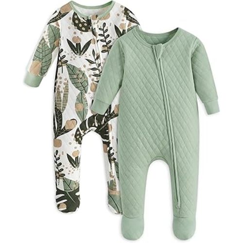 Yoofoss Baby Pajamas Organic Cotton Baby Winter Clothes Warm Newborn Sleepers for 0-3 3-6 6-9 Months, Quilted Footed Pjs