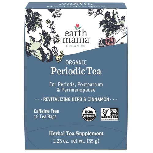 Earth Mama Organic Periodic Tea | 100% Organic Herbal Support for Periods, Postpartum & Perimenopause, 16 Teabags Per Box