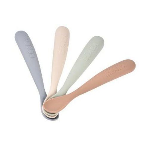 Beaba 4pc First Stage Silicone Baby Spoons Natural