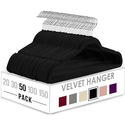 Utopia Home Velvet Hangers 50 Pack - Non-Slip Clothes Hangers - Black Hangers - Suit Hangers with 360 Degree Rotatable Hook - Heavy Duty Coat Hangers - Pants Hangers