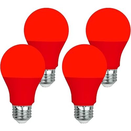 GREENIC Red Light Bulbs 9W (60 Watt Equivalent), 120V E26 Base A19 Red LED Lights for Bedroom, Porch, Holiday, Party, Valentine's Day, Halloween, Christmas, Home (4 Pack)