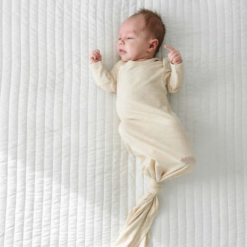 Heather Oatmeal Ribbed Infant Knotted Gown