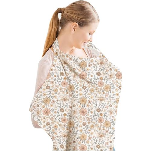 Konssy Muslin Nursing Cover for Baby Breastfeeding, Breathable 100% Cotton Breastfeeding Cover with Rigid Hoop for Mother Nursing Apron, Multi-use Carseat Canopy