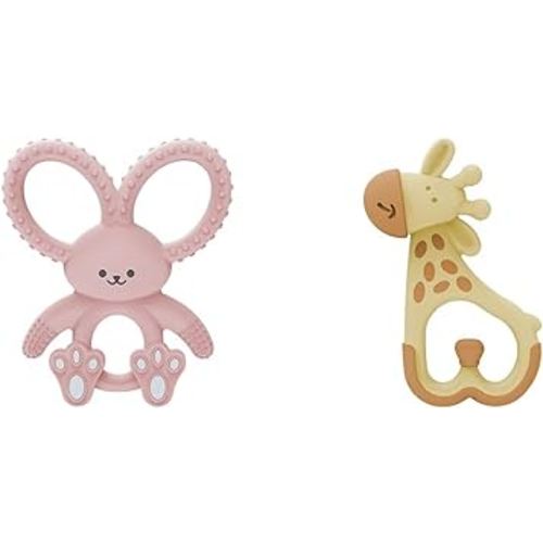 Dr. Brown's Flexees Pink Bunny & Ridgees Giraffe Silicone Baby Teethers, Designed for 3m+ Infants
