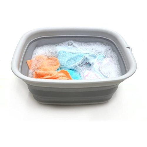SAMMART 9.45L (2.5 Gallon) Collapsible Tub - Foldable Dish Tub - Portable Washing Basin - Space Saving Plastic Washtub (Grey, M)