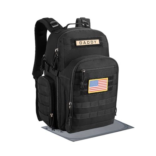 SHARKMOUTH Mens Military Diaper Bag - Tactical Baby Backpack with Insulated Bottle Pouches for Outdoor-Loving Dads - Changing Pad & MOLLE System for Camping, Hiking Travel