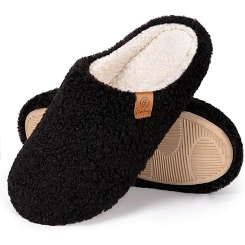 EverFoams Women's Fuzzy Slip-on Slippers Soft Comfy Memory Foam Indoor House Shoes