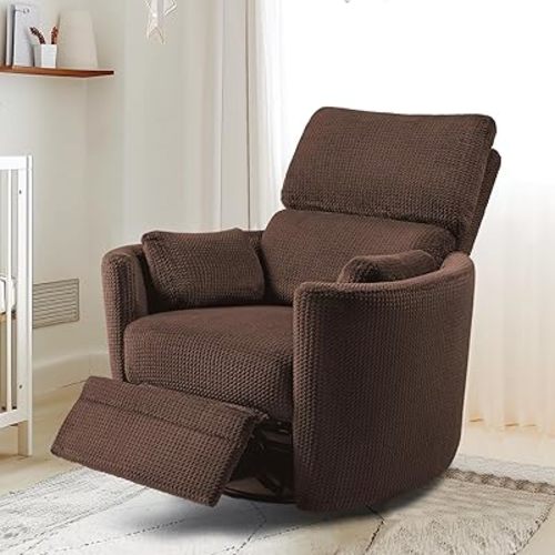 Jocisland Power Swivel Glider Rocking Recliner, Nursery Chair for Adults with 4 Massage Points, 2 Pillows, USB & Type-C Charge,Barrel Armchair Single Sofa for Living Room Bedroom, Brown