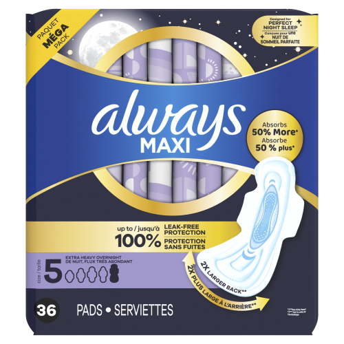 Always Maxi Super Pads, Winged, Unscented, Extra Heavy, Size 5, 36 Ct HSA/FSA Eligible