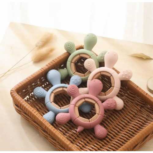 Personalized Turtle Teether: Wood & Food-Grade Silicone Baby Toy