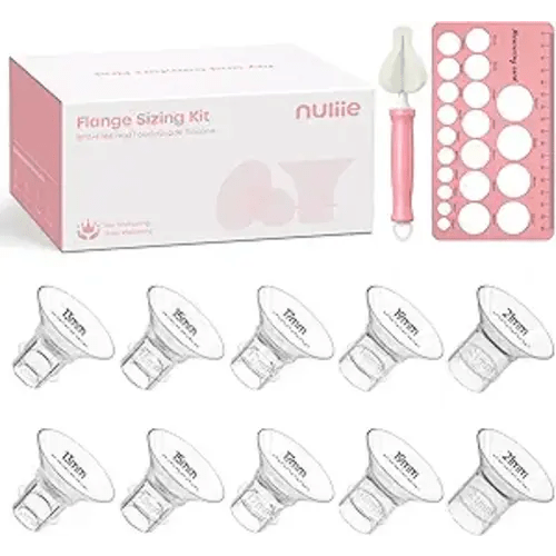 Nuliie 3-in-1 Flange Sizing Kit 13/15/17/19/21mm for 24mm Electric Double Breast Pump Flange/Shield, 10PCS Silicone Flange Inserts to Boost Pumping Efficiency & Comfort, BPA-Free Essential for Moms
