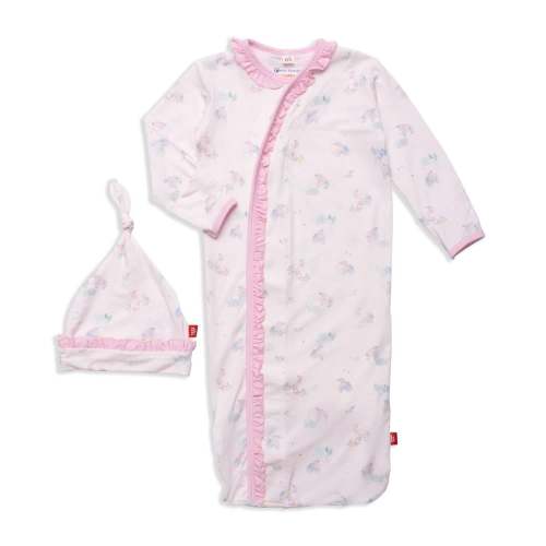 forget me not modal magnetic cozy sleeper gown + hat set with ruffles