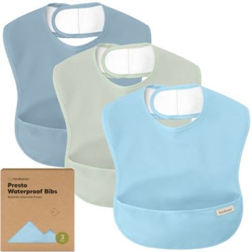 Keababies 3pk Presto Baby Bibs Waterproof With Food Catcher, Lightweight Toddler Bibs For Eating (ocean)