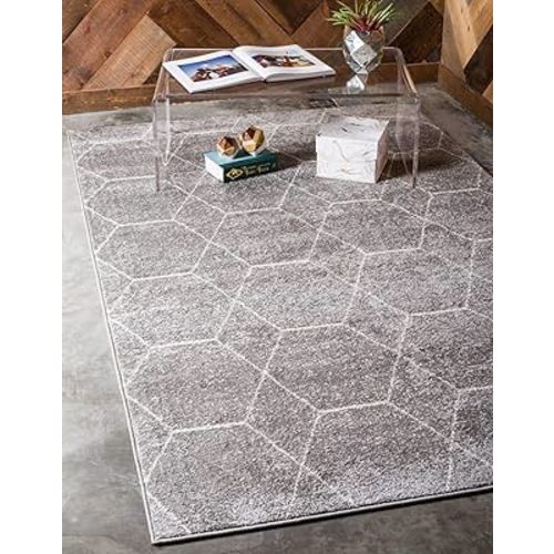 Unique Loom Trellis Frieze Collection Area Rug - Geometric (4' 1" x 6' 1", Light Gray/ Ivory)
