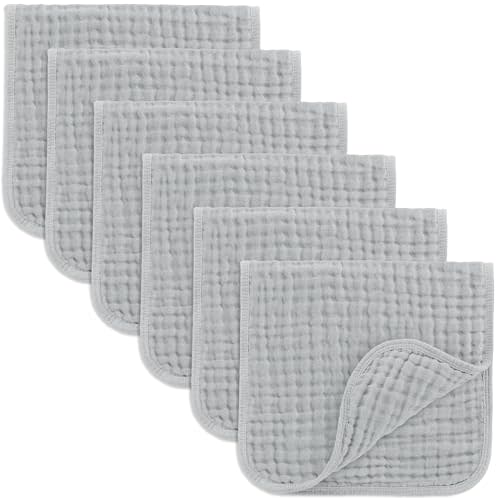 Comfy Cubs Muslin Burp Cloths 20" x 10", Pack of 6 - Large, 6-Layer, Ultra Absorbent 100% Cotton for Baby Drool and Messes - Soft, Safe & Gentle Baby Burp Cloths Set for Boys & Girls - Heather Blue