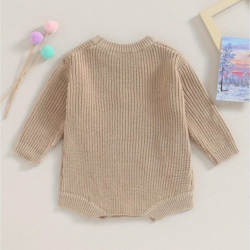 Baby Girls Autumn Winter Sweater Romper 0-18Months Long Sleeve Flower Embroidery Knit Romper