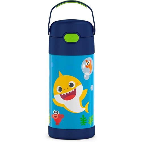 THERMOS FUNTAINER Water Bottle with Straw - 12 Ounce, Baby Shark - Kids Stainless Steel Vacuum Insulated Water Bottle with Lid