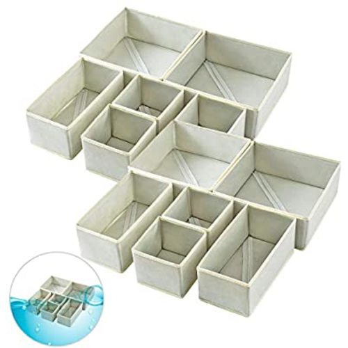 Qozary 12 Pack Washable Drawer Organizers Clothes, Fabric Dresser Drawer Organizer, Sock and Underwear Organizer, Foldable Closet Organizer Bins Divider for Baby, Bras, Lingerie(12 Pack, Gray)