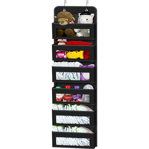 Simple Houseware 6 Clear Window Pocket Over Closet Door Storage Hanging Organizer for Bedroom, Bathroom, Pantry, Black
